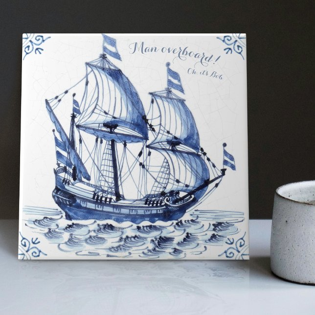 Carreau Bateau à voile Delft Blue Dutch Style Frigate Scho (Créateur téléchargé)