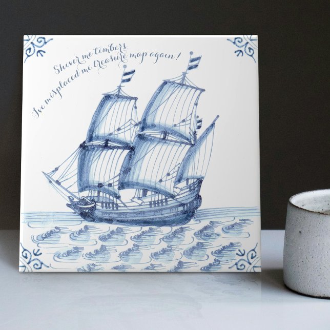 Carreau Bateau à voile Delft Blue Dutch Style Frigate Scho (Créateur téléchargé)