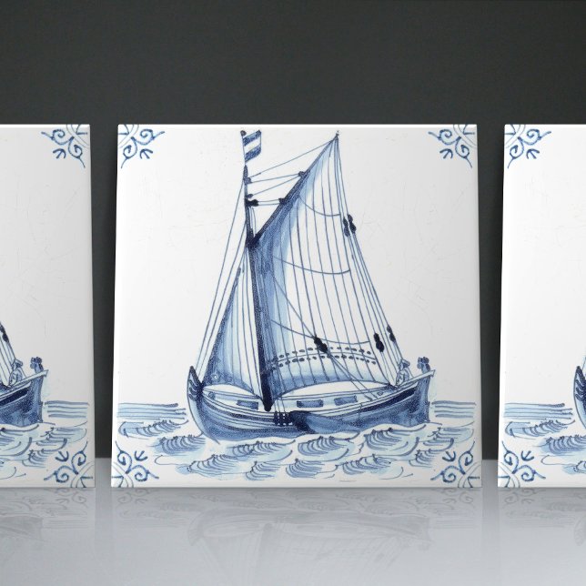 Carreau Bateau à voile Delft Blue Dutch Style Frigate Scho (Créateur téléchargé)