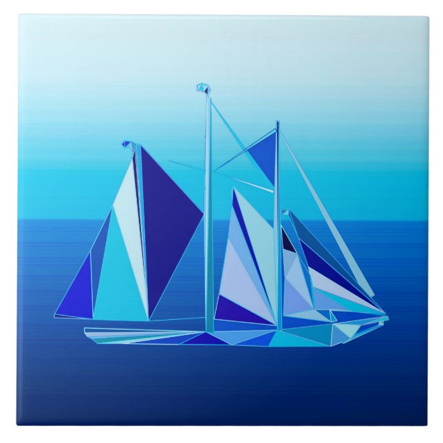 Carreau Bateau à voile géométrique moderne / Yacht, bleu C (Devant)