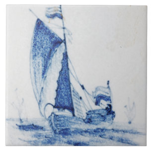 Carreau Bateau à voile moulin à vent néerlandais Delft Bla