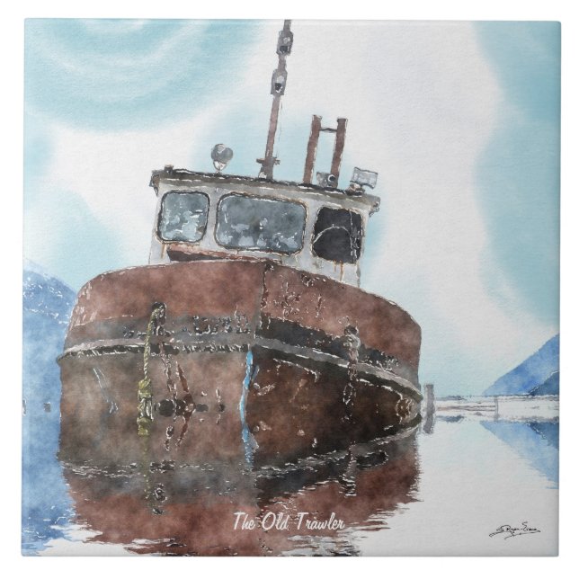 Carreau Bateau de pêche 4 aquarelle Art 6" Carrelage décor (Devant)