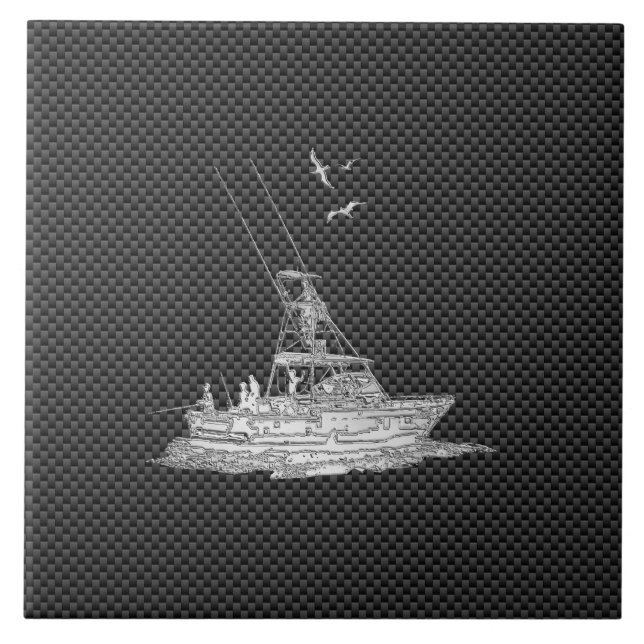 Carreau Bateau de pêche style Chrome sur fibre de carbone (Devant)
