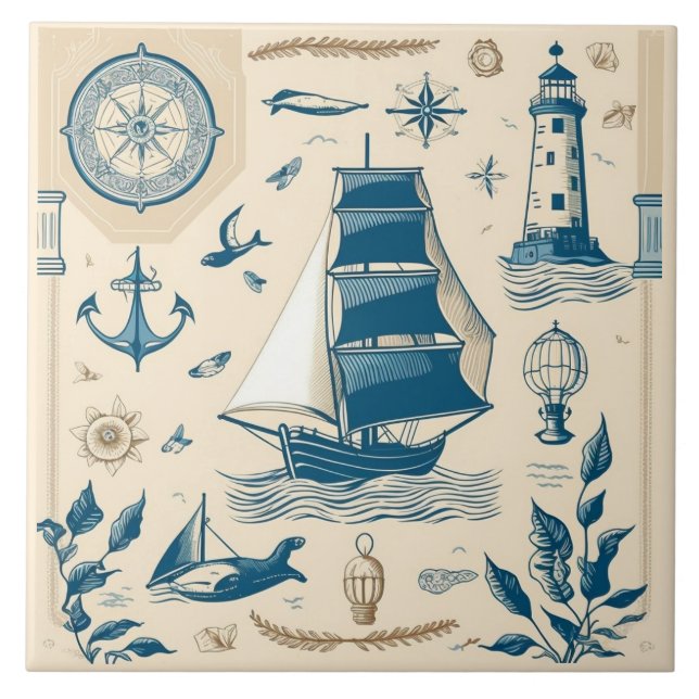 Carreau Bateau nautique et océanique Céramique à thème No2 (Devant)