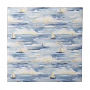 Carreau Bateaux à voile de rêve Motif d'aquarelle océaniqu
