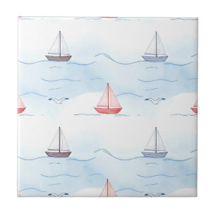 Carreau Bateaux à voile et mouettes motif sans couture