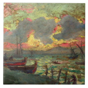 Carreau Bateaux à voile sur le rivage (par Kimon Loghi)