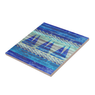 Carreau Bateaux à voiles à décors bleu marine