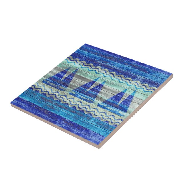Carreau Bateaux à voiles à décors bleu marine (Côté)