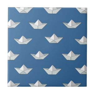 Carreau Bateaux d'origami sur le motif de l'eau