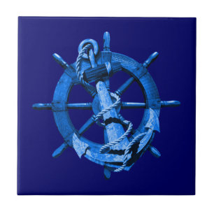 Carreau Bateaux nautiques bleus roue et Ancre