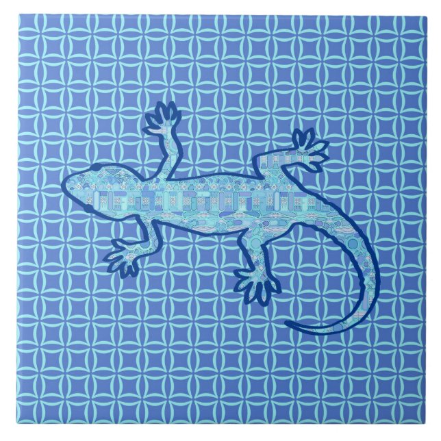 Carreau Batik Gecko (Tribal Batik Gecko) bleu denim doux (Devant)