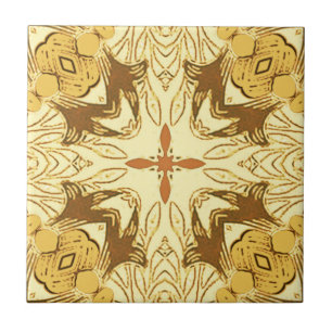 Carreau Batik Mandala Motif Mustard Gold et Brown