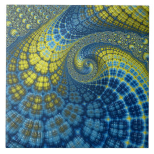 Carreau Batik Super bleu et jaune look Fractal Abstrait