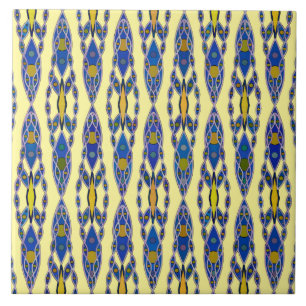 Carreau Batik tribal - Acier bleu, gris et jaune