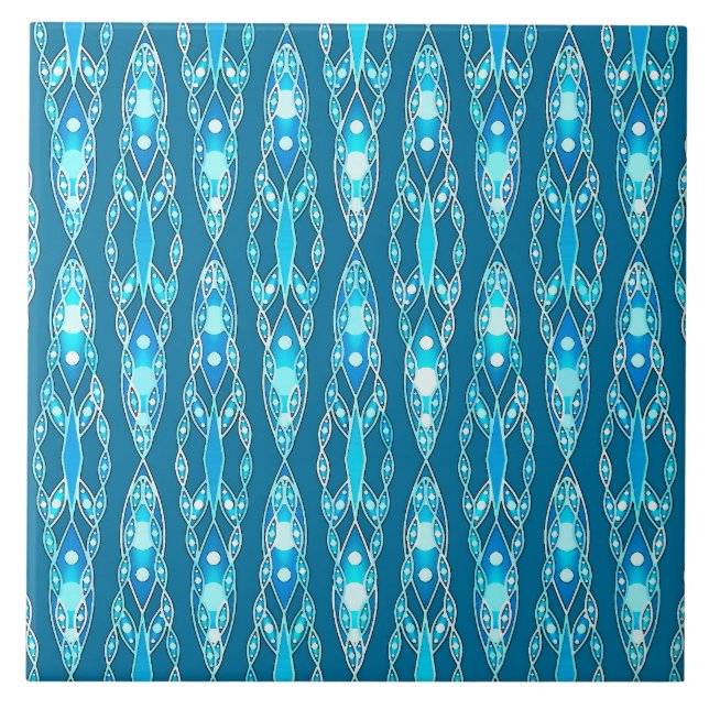 Carreau Batik tribal - Bleu océanique et Aqua (Devant)