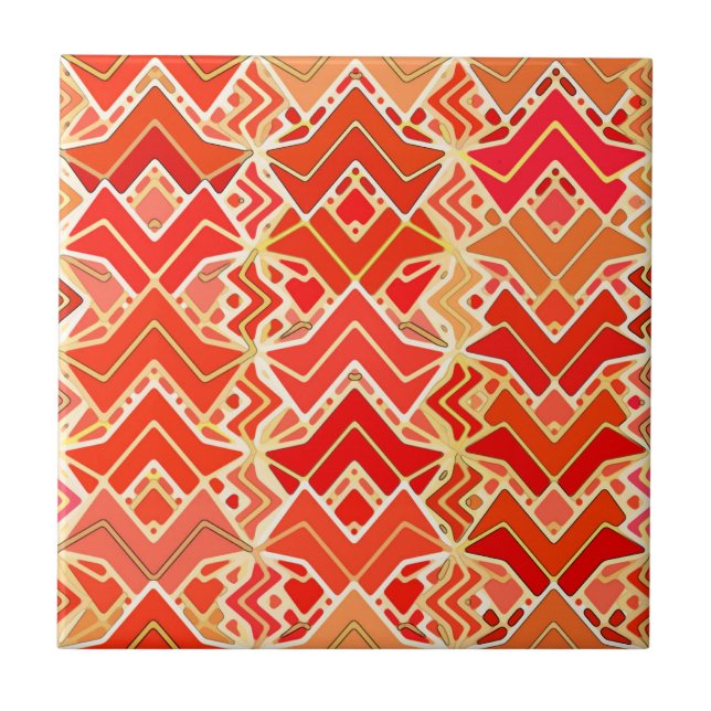 Carreau Batik tribal en mandarin et orange clair (Devant)