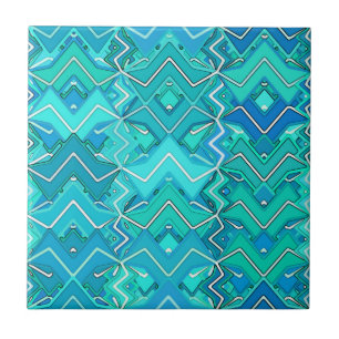 Carreau Batik tribal en Turquoise, Aqua et Turquoise