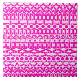 Carreau Batik tribal - fuchsia, magenta, orchidée et blanc