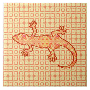 Carreau Batik tribal Gecko - corail et orange clair