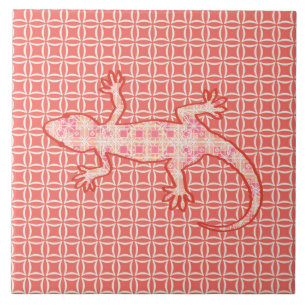 Carreau Batik tribal Gecko - corail rose et crème