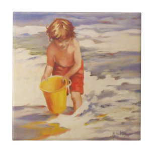 Carreau Beach Boy Enfant dans les vagues de l'océan