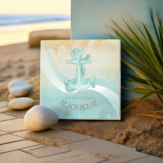 Carreau Beach House Ancre nautique et corde Aqua ID623 (Créateur téléchargé)