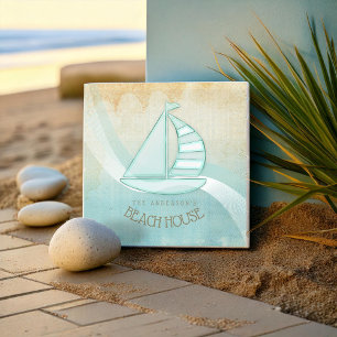 Carreau Beach House Nautical Voilier Aqua Blue ID623