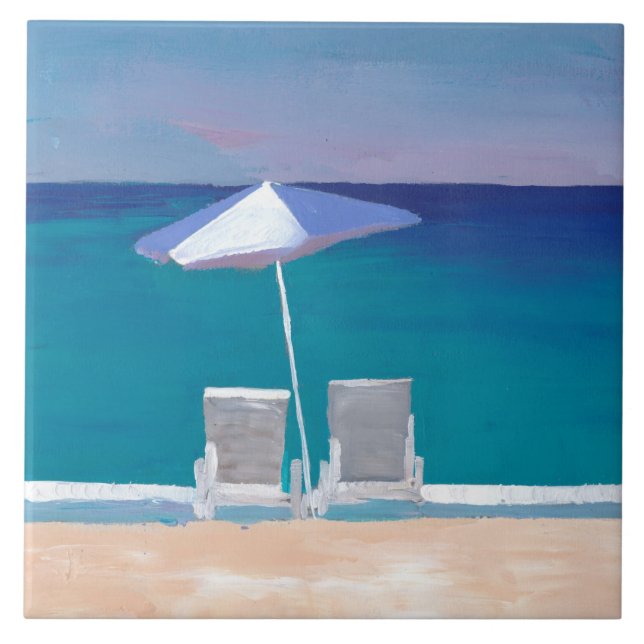 Carreau Beach Life - Chaises longues et parapluie à la pla (Devant)