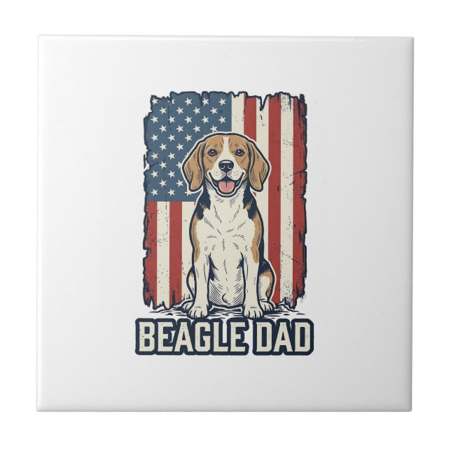 Carreau Beagle Dad Patriotic Vintage Engraving Dog Design_ (Devant)