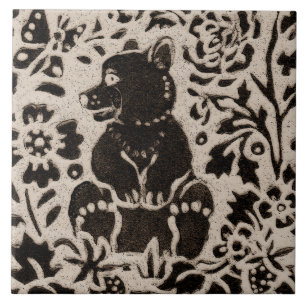 Carreau Bear Cub Batik Stoneware Bois Animal Tan Grey