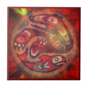 Carreau Bear Mating Saumon Native American Tile