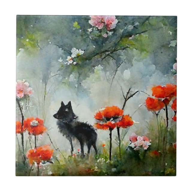 Carreau Beau animal sauvage à fleurs (Devant)