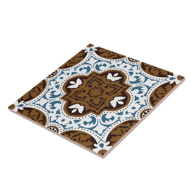 Carreau 🤍 🤎 Beau Azulejos blanc et marron, V (Côté)