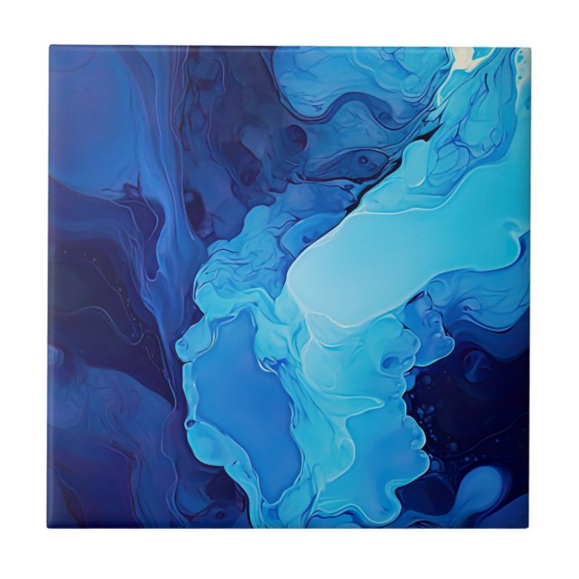 Carreau Beau Bleu Abstrait Moderne Art Fluide Artistique (Devant)