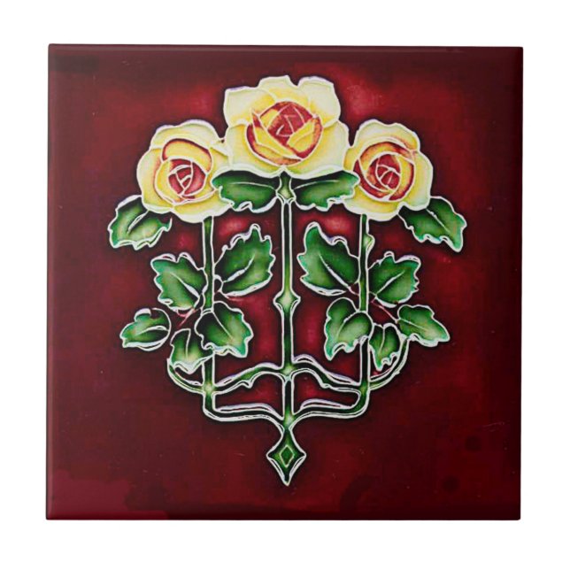 Carreau Beau carrelage Art Nouveau Rose en céramique (Devant)