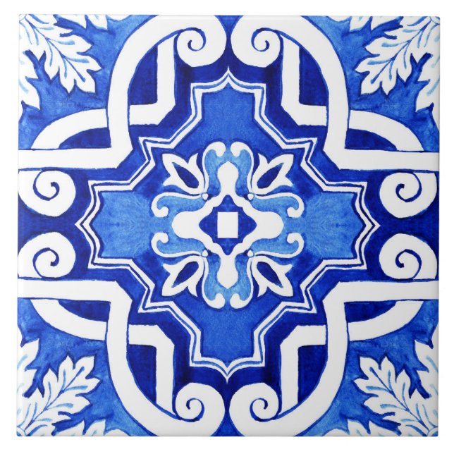 Carreau Beau Carrelage en céramique Bleu Peint Style. (Devant)