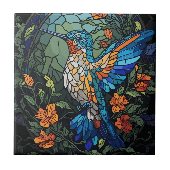 Carreau Beau colibri en verre satiné (Devant)