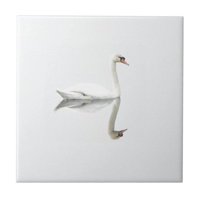 Carreau Beau cygne blanc dans l'image retournée de l'eau (Devant)