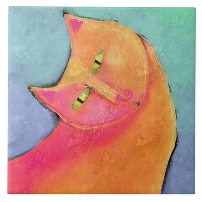 Carreau Beau garçon Abstrait peinture de chat (Devant)