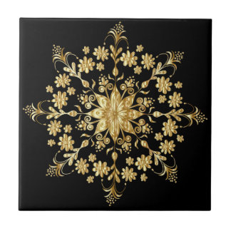 Carreau Beau Golden Mandala Motif Élégant Noir