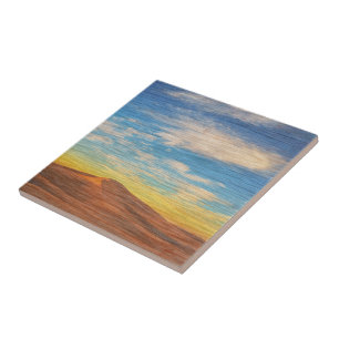 Carreau Beau Lever de Soleil sur Dunes de Sable sur Bois
