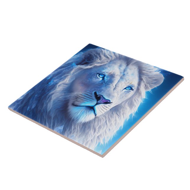 Carreau Beau Lion blanc mystique aux yeux bleus (Côté)