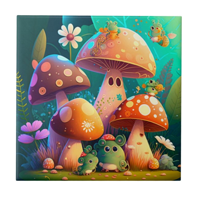 Carreau Beau mignon champignons pour la chambre des enfant (Devant)
