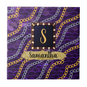 Carreau Beau Monogramme violet Élégant Chic