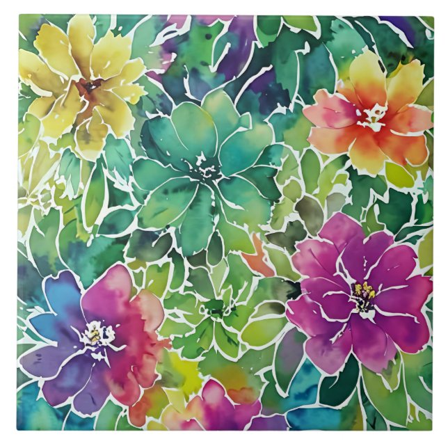 Carreau Beau Motif de fleurs d'aquarelle (Devant)