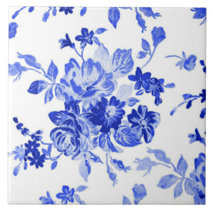 Carreau Beau motif floral bleu vintage