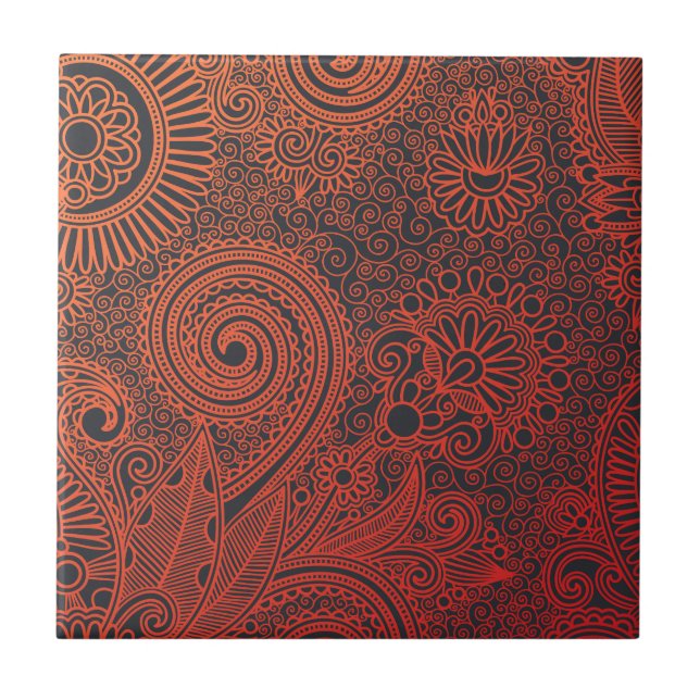 Carreau Beau motif floral indien abstrait (Devant)