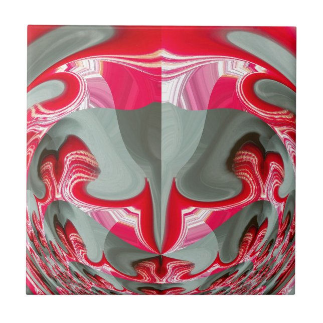 Carreau Beau motif géométrique gris cendré rouge ART (Devant)