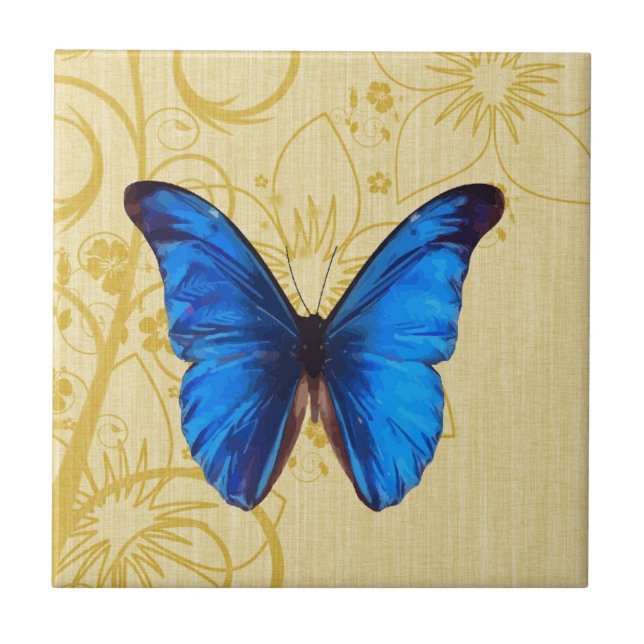 Carreau Beau papillon bleu art Vintage (Devant)
